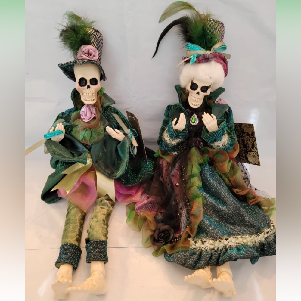 Halloween Skeleton Pair Shelf Sitter Posable Doll Mantel Gothic Decor Siriano 16